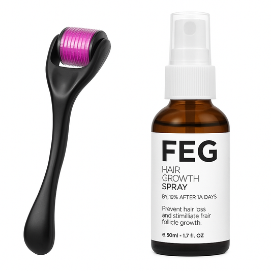 Pack of 2 FEG Hair Growth Spray Plus Derma Roller, Suitable For Both Men and Women